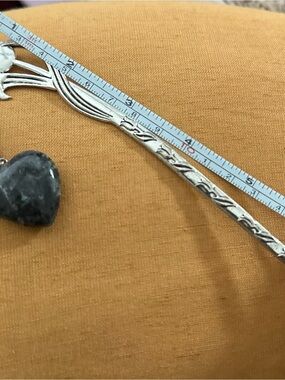 Silver Floral Bookmark with Dark Gray Heart Charm